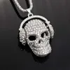 Silver Skull with Earphone Necklaces Personality Halloween Sweater Chain Rhinestone Deco Wild Long Section Clothing Accessories