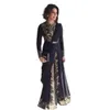 Elegant Split Front Black Evening Formal Dresses Arabic Indian Moroccan Kaftan Prom Party Gowns Gold Lace Appliques Long Sleeves Special Occasion Outfit 2023