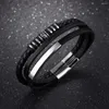 Charm Bracelets Personality Punk Multilayer Leather Bangles For Men Magnet Buckle Cool Man Male Wristband Jewelery Accessory Gift