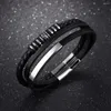 Pulseiras de charme Personalidade Punk Multilayer Leather Bangles for Men Magnet Buckle Man Man Male Pulseira Acessório de Jóias Presente