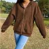 여성용 재킷 재킷 해외에서 여성 스트리트웨어 탑 브라운 지퍼 업 스웨트 셔츠 Zip Up Hoodie y2k egirl 오버 크기 후드 긴 소매 풀오버 t221105