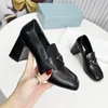 High Heeled Black Leather Shoes Preppy Penny Loafer Women Chunky Rubber Monobloc Sole Moccasins Upper With Leather Strap