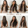 Brown Highlight Blonde Synthetic Wavy Wigs Natural Middle Part Long Curly Hair Wig for Women Daily Party Heat Resistantfactory direct