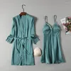 Vêtements de nuit pour femmes 2PCS Nighty Peignoir Strap Nightdress Lady Satin Lace Robe Robe Sets Summer Kimono Sleep Nightgown Home Wear