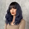 Saç dantel peruklar mavi kadın yün rulo 54cm patlama uzun kıvırcık saç dalgalı kafa yüksek sıcaklıkta ipek peruk kapağı