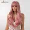 Lange gewellte rosa Perücken mit Pony, synthetische bunte Haarperücken für Frauen, Cosplay, Lolita, Party, natürlich, hitzebeständig, direkt aus der Faserfabrik