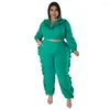 Survêtements mode grande taille ensemble automne vêtements pour femmes col à glissière à volants pantalon en terre couleur unie deux pièces ensembles femmes tenues