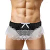 Cuecas gay homens rendas g-string sissy saia t-back tong plissado lingerie erótica bolsa calcinha sexy cetim briefs roupa interior wear a50