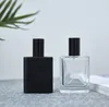 100 Stück 30 ml 50 ml tragbare High-End-Parfümflasche aus transparentem Glas mit schwarzen Kappen, leere Flaschen, Sprühflasche