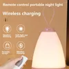 Luzes noturnas LED LUZ CONTROLO REMOTO QI CARRANTE sem fio Touch Touch Lamp Dimmable Lanterna Portátil Desk para crianças Presente