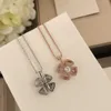 Designer Pendant Fior Gold Plated Full Crystal Four Leaf Clover Flower Charm Short Chain Necklace With Box Party Gift Wedding Valentines
