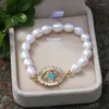 Charm Bracelets Natural Freshwater Pearl Brass Gold Plated Fancy Pendant Elastic Bracelet For Women