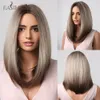 Medium rechte synthetische pruiken Ombre blond blond bruin middelste haarpruik voor vrouwen dagelijkse cosplay hittebestendige vrouwen wigfactory direct