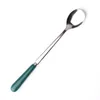 Long Spoon with Ceramic Handle Stainless Steel Mixing Spoon for Milk Coffee 1223507