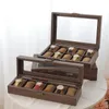 Watch Boxes Wood Grain Leather Watches Storage Display Case Box Made Of PU In And Real Glass