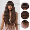 Perruques synthétiques Long Brun Curly Wave Wigs avec une frange pour les femmes Chocolate brun quotidien Cosplay Perruques résistantes à la chaleur Directory