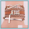 Bracelets porte-bonheur mode cuir Christian Infinity amour mariage Bracelet manchette fait main I Jésus bijoux hommes livraison directe 2021 Bracele Dhucn