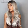 Ombre Gray Ash Wavy Wigs with Bang Light Blonde Platinum Synthetic Long Hair for Women Daily Party Heat Resistant Fiberfactory direct