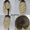 Blonde Wavy Synthetic Wigs with Bang for Women Curly Fake Hair Wigs with Dark Root for Cosplay Daily Heat Resistantfactory direct