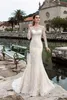 Роскошные хрустальные жемчужины русалка свадебные платья свадебные платья с длинными рукавами v шея.