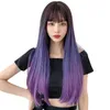 Hair Lace Wigs Wig Female Blue Gradient Long Straight Air Bangs Top Hair Fashion Purple Head Set