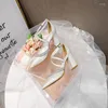 Kleiderschuhe Frauen High Heels Sexy Pumps Hochzeit Braut Perlen Strassspitze Zeh dicke Sandalen für den Frühling 2022