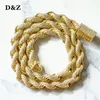 Pendant Necklaces D Z 8mm Rope Chain Spring Buckle Iced Out Cubic Zircon Stones Twist For Men Hip Hop Jewelry 221105