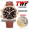 GRF Calatrava Pilot Travel Time Complications Mens Watch Cal.324 SC FUL A324 Automatic 5524R-001 Rown Dial Rose Gold Case 5524 Brown Leather Strap Timezonewatch
