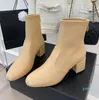 Bottines courtes en cuir de mouton pour femmes, talon carré de 5Cm, bout rond, talon épais, fermeture éclair à l'arrière, à la mode, nouvelle collection 2022