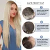 Lange rechte ombre lichtblonde met bruine wortels synthetische lace front pruiken voor vrouwen natuurlijk haar hittebestendig Fiberfactory direct