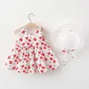 Vestidos de menina vestido bebê vestido de verão roupas de verão infantil arco verde sólido suspensor de impressão floral crianças fofas roupas de colete casual