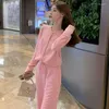 Frauen Zwei Stück Hosen 2023 Herbst Winter Frauen Koreanische Gestrickte Stücke Set Warme O Neck Pullover Pullover Breite Bein anzug R84