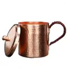 Mugs Handcrafted Pure Copper Beer Coffee Cup With Cover Retro Weave Handle Thickened Office Outdoor Portable 350ml Breakfast Mug