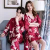 Kvinnors s￶mnkl￤der Summer Print Par Robe Set Male Long Sleeve Bathrob Women Lose Casual Two Piece Homewear