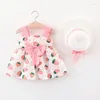 M￤dchenkleider Babykleid Sunhat Sommer 2pcs/Set niedliche Erdbeer -Kirsch -Blumendruck Sundress Baumwollschlinge f￼r geborenes Kleinkind