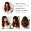 Ombre Brown Water Wave Synthetic Wigs with Bangs Medium Length Chestnut Brown Hair Wigs for Women Daily Heat Resistantfactory direct