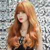 Hår spetsar peruker wig's smutsiga orange stora vågor långa lockiga hår kvinnors naturliga skönhetshuvud set peruk