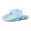 Bérets Western Cowboy Hat Sequin Chapeaux Blanc Large Bord Pour La Fête Dames Femmes Adultes Adolescents Dress Up