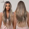 Natural Hairline Perruques Synthétiques Ombre Brun Blonde Longue Perruque De Cheveux Ondulés Auburn Couleur Mixte pour Femmes Résistant À La Chaleur Quotidienneusine directe