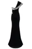 Abiti da sera sexy in velluto con una spalla e spacco alto Perle che bordano lungo nero Prom Party Dress Abiti da ricevimento Donna Robe De Soriee 2023