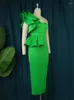 Robes grande taille élégante fête vert volants une épaule taille haute Peplum Midi soirée anniversaire événement Occasion tenues 4XL