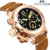 Hommes Automatique Auto Vent Mécanique En Cuir Véritable Marron Multifonction Date Bateau Mois Lumineux Limité Or Rose Bronze U Montre L218W