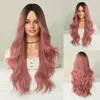 Hair Lace Wigs Wave Wig Women's Pink Brown Wind Split Long Curly Hair Cap