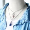 Kvinnor Fashion Pendant Necklace Angle Wing Natural Stone Crystal Lapis Tiger Eye Amethyst Green Aventurine Turquoise Onyx Gemstone Silver Chain Choker Jewlery Gift Gift