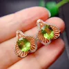 Pendientes de botón Moda Peridoto verde natural Piedras preciosas Mujeres Gema de plata 925 Certificado de ley Regalo de Navidad