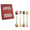 Dinnerware Sets 4pcs Christmas Spoons Forks With Gift Box For Coffee Tea Soup Dessert Seasoning Dropship