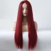 Saç dantel peruklar ön dantel peruk uzun düz saç şarap kırmızı kimyasal fiber headcover