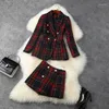 Costumes de femmes de luxe hiver femmes tweed blazer costume top qualité deux pièces tenues rouge plaid double boutonnage veste en laine et shorts