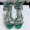 Summer Luxury high heeled Sandals Crystal Light Pendant twining foot ring womens dress shoes Rhinestone 10CM heels Large size Sandal for women 35-43
