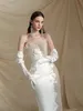 New Wedding dress Sexy strapless satin stitching lace white flowers wear gloves WM016